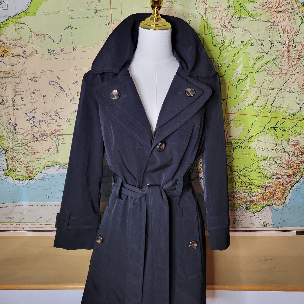 Tower By London Fog Trench Coat, Size SM Winter Rain Cold Jacket Chic Sexy Class - Picture 9 of 9